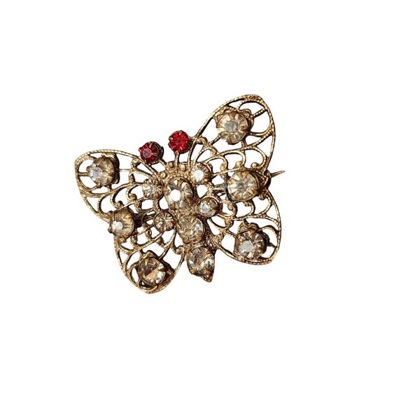 Vintage Early Rhinestone Riveted Filigree Butterfly Brooch (A3938) - Picture 2 of 4